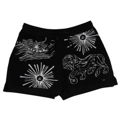 Chanel Women Lion CC Logo Shorts Size 36 Black White Stretch Waist Tiger Sun