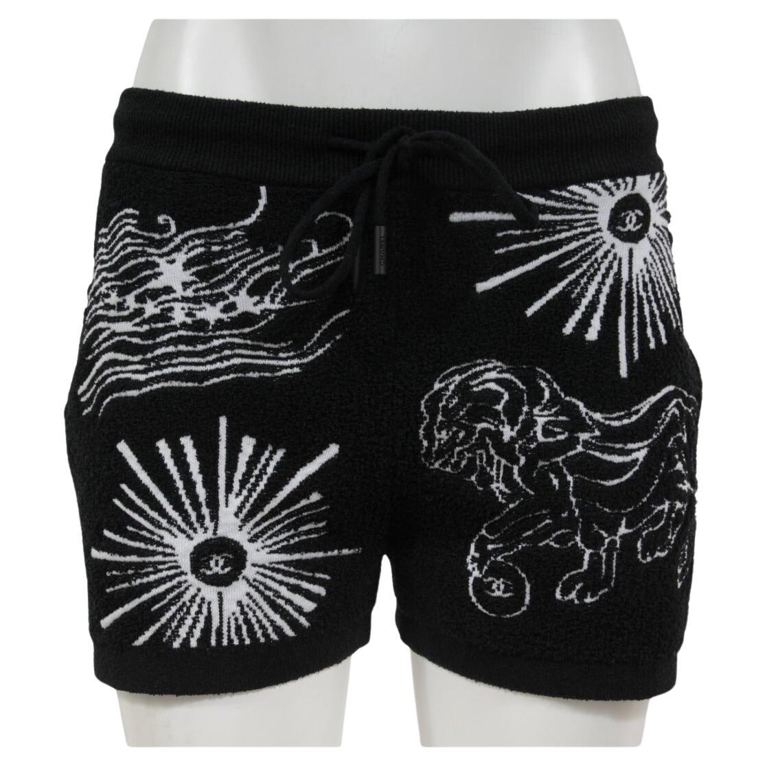 Chanel Mujer León CC Logo Pantalones Cortos Talla 36 Negro Blanco Elástico Cintura Tigre Sol en venta