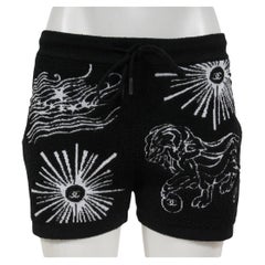 Chanel Mujer León CC Logo Pantalones Cortos Talla 36 Negro Blanco Elástico Cintura Tigre Sol