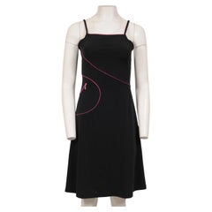 Chanel Damen Midikleid Vintage 2000s Größe FR 40 Schwarz Rosa Polyamid Ärmellos