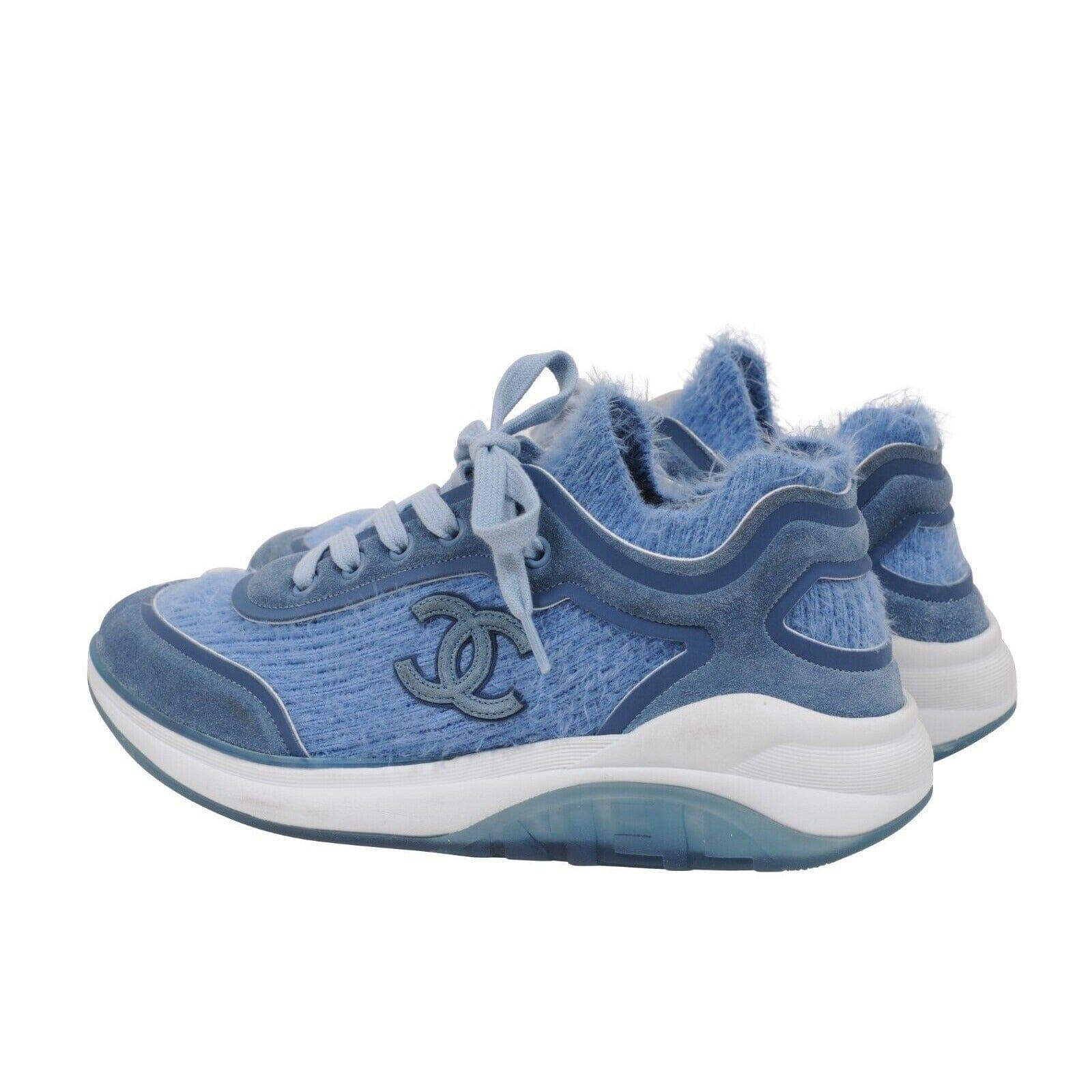 Chanel Frauen Sport Sprint Sneakers Größe 38 US 8 Blau Kaschmir Low Top Trainers im Angebot 5