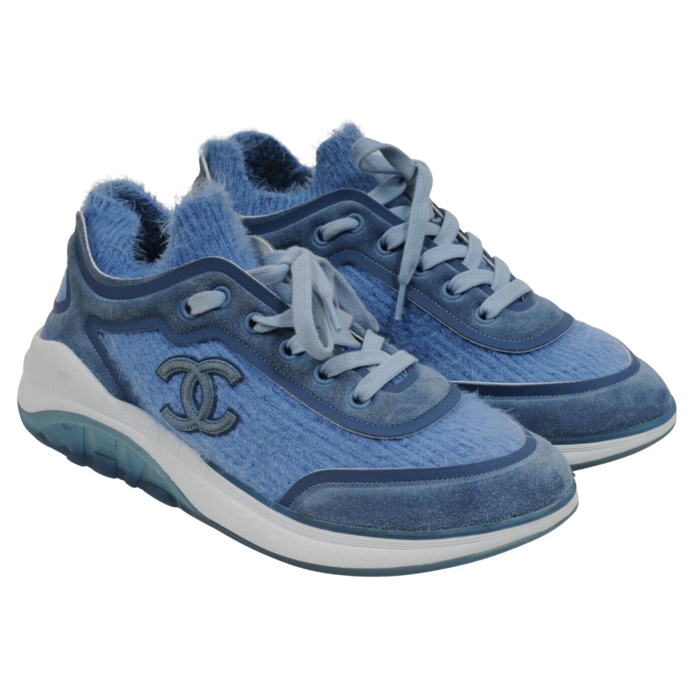 Chanel Women Sport Sprint Sneakers Size 38 US 8 Blue Cashmere Low Top Trainers