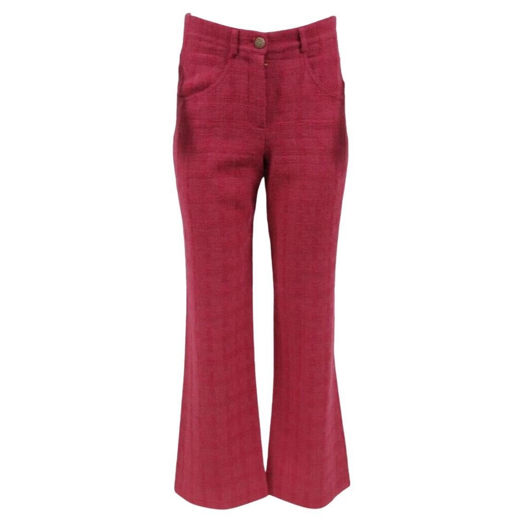 Chanel Women Wide Leg Pants Size 38 US6 Rose Pink 100% Wool Tweed Knit Trousers