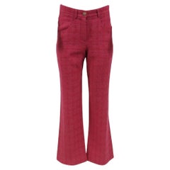 Chanel Women Wide Leg Pants Size 38 US6 Rose Pink 100% Wool Tweed Knit Trousers
