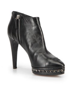 Chanel Women's 2014 Black Leather Interlocking CC Ankle Boots