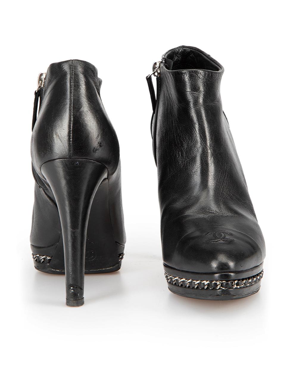 Chanel Women's 2014 Black Leather Interlocking CC Ankle Boots In Good Condition In London, GB