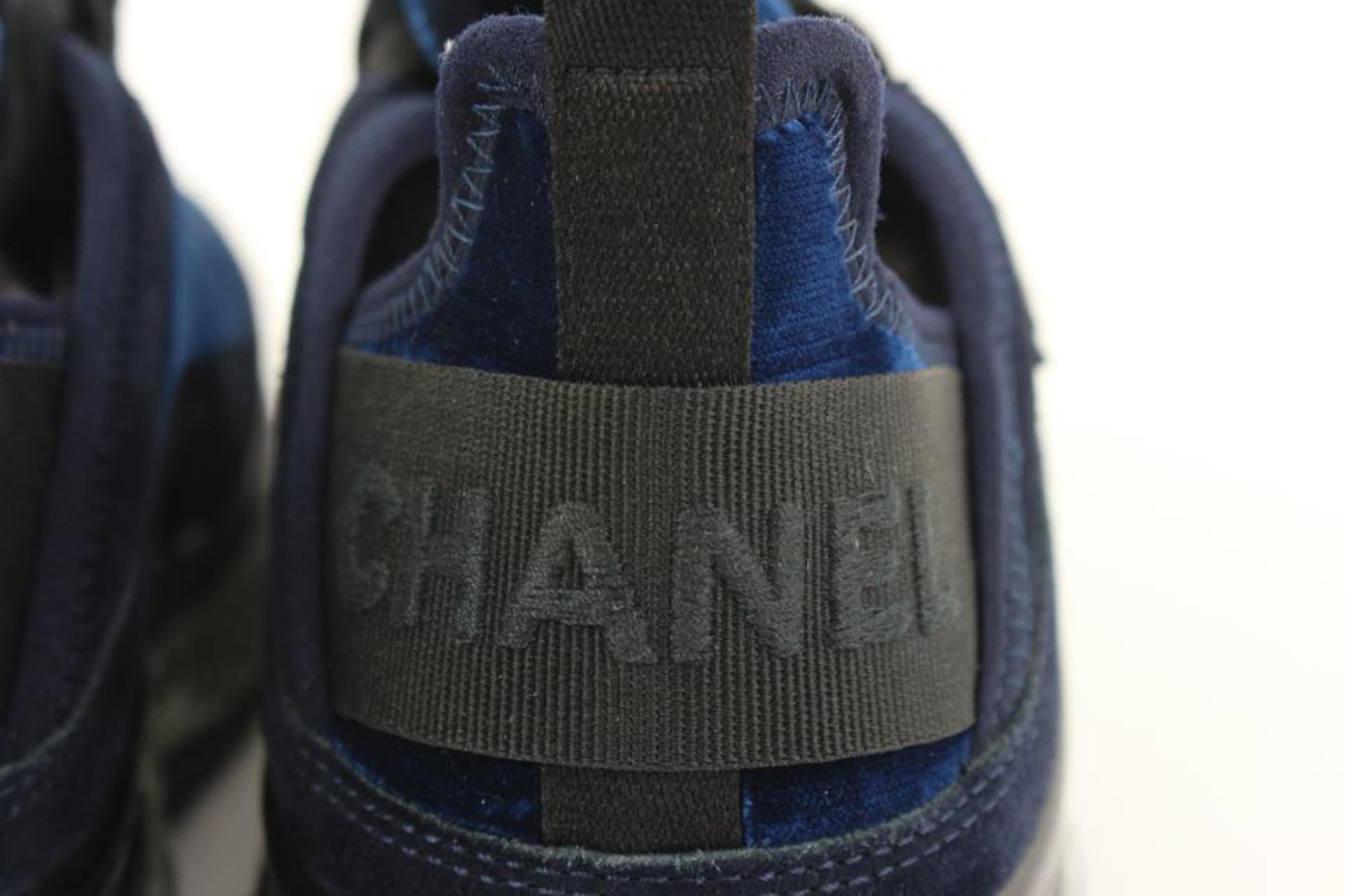 Chanel Women's 20A Blue Velvet Quilted Clear Platform Bubble Sneakers 44c217s 3