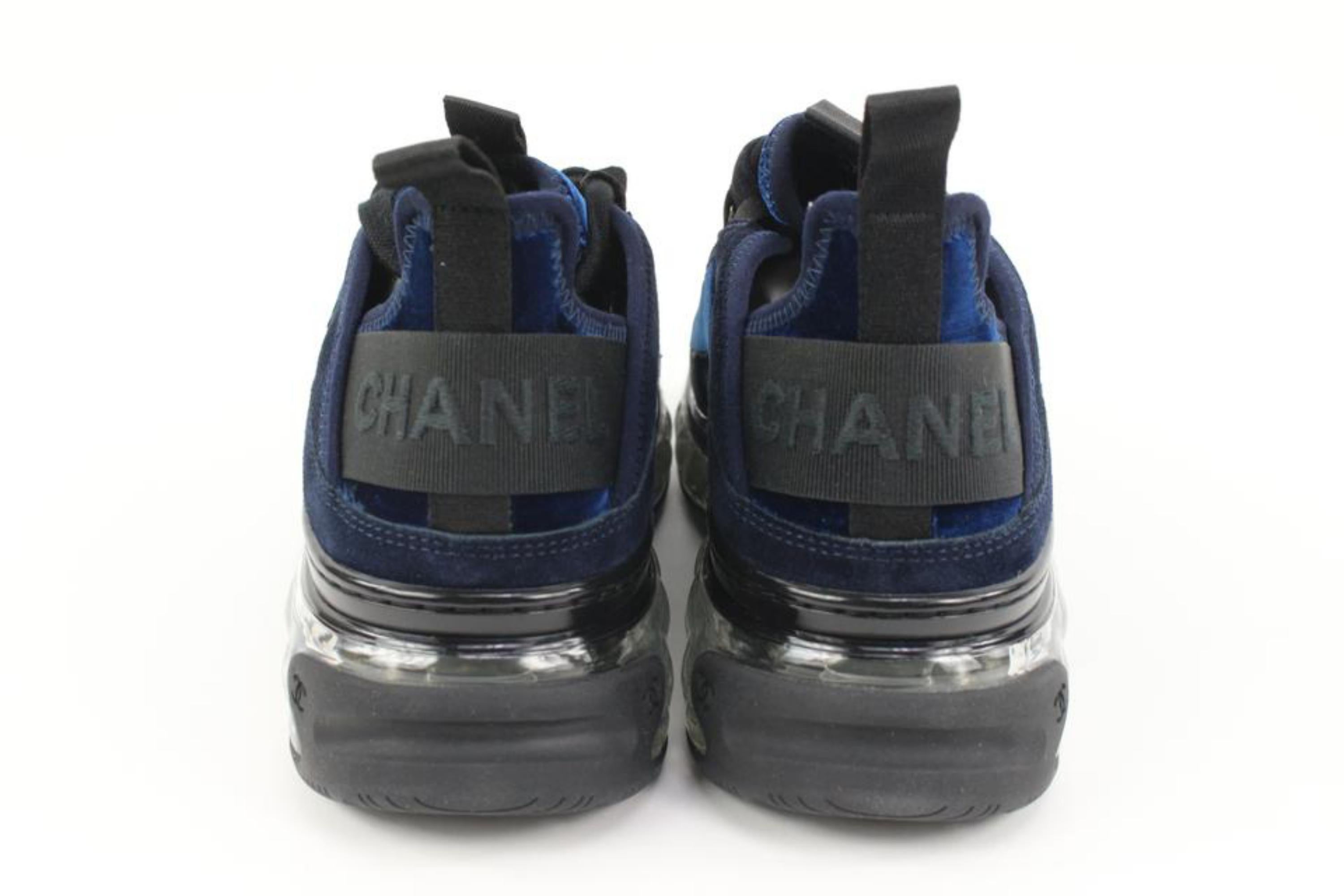 Chanel Women's 20A Blue Velvet Quilted Clear Platform Bubble Sneakers 44c217s 1