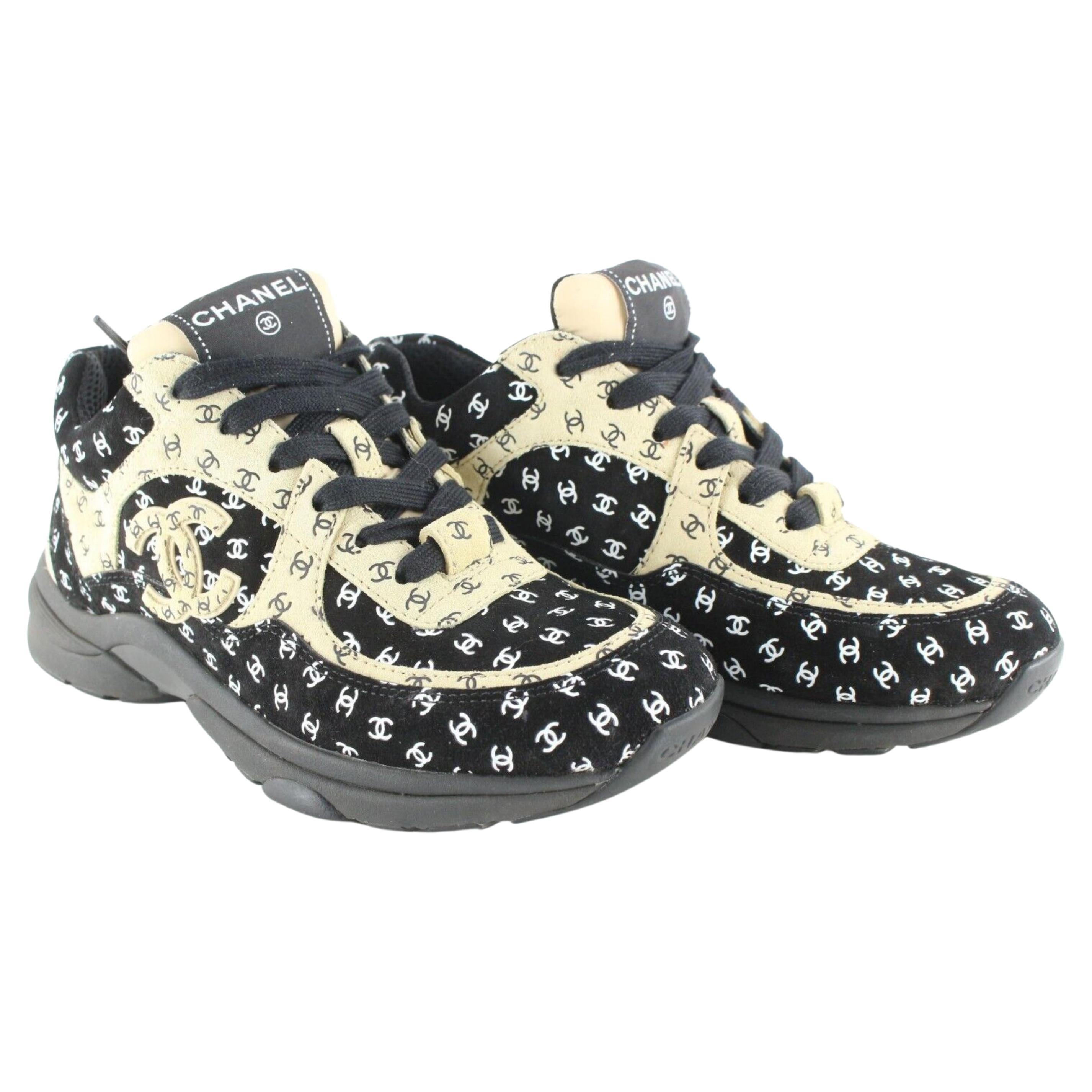 Chanel Size 37 Sneaker Trainer Black Suede Gray CC Interlocking G33726 Used  | eBay