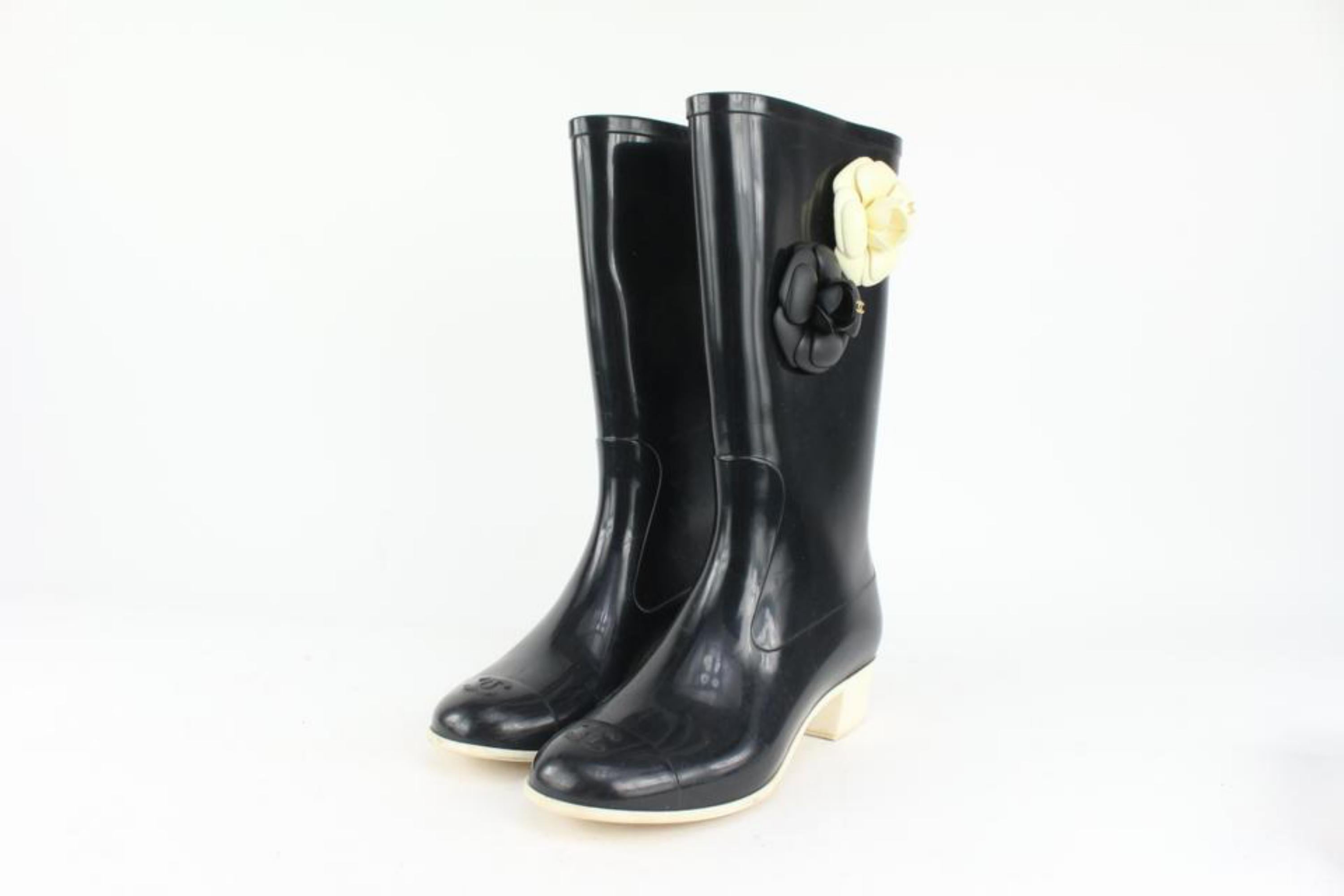 Chanel Women's 36 Rubber Camellia CC Logo Rain Boots 1026c46 5