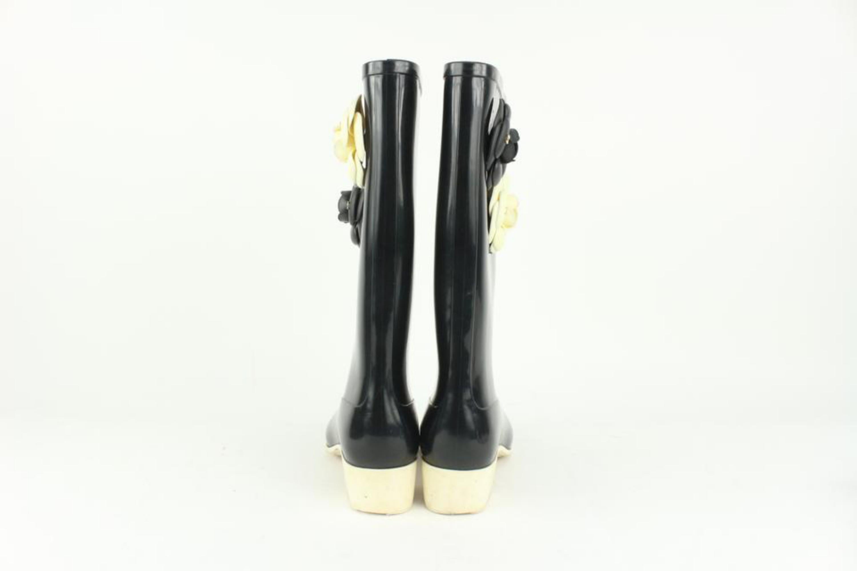 Black Chanel Women's 36 Rubber Camellia CC Logo Rain Boots 1026c46