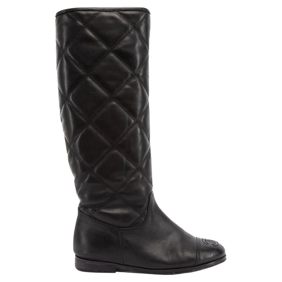 Chanel Women
s Black CC Cannage Knee High Boots