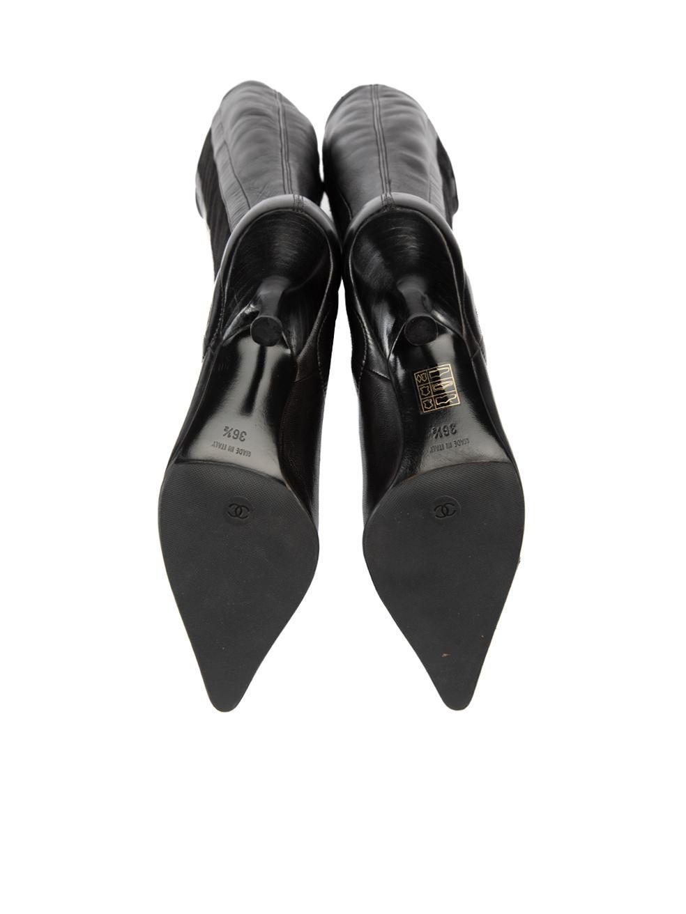 Chanel Women's Black Leather CC Alligator Cap Toe Knee Boots 1
