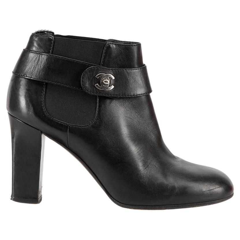 Chanel Women's Black Leather CC Turnlock Ankle Boots