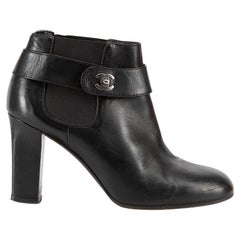 Chanel Women's Black Leather CC Turnlock Ankle Boots