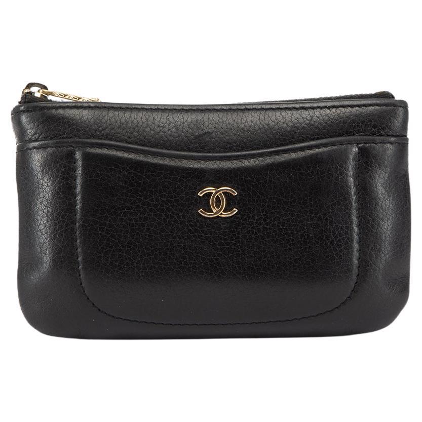 Chanel Women's Black Leather CC Zip Top Coin Purse