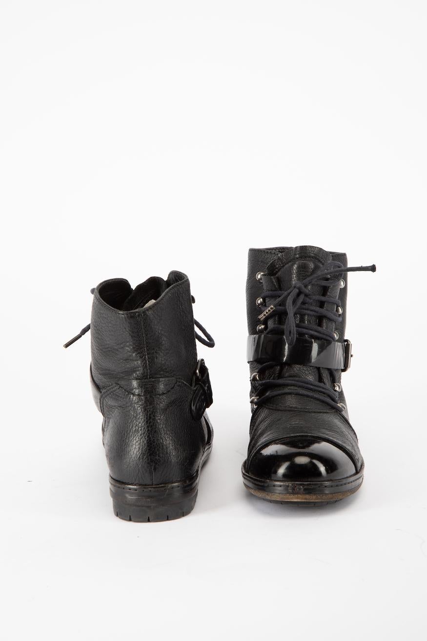 Chanel Women's Black Military Style Lace Up Boots In Good Condition In London, GB
