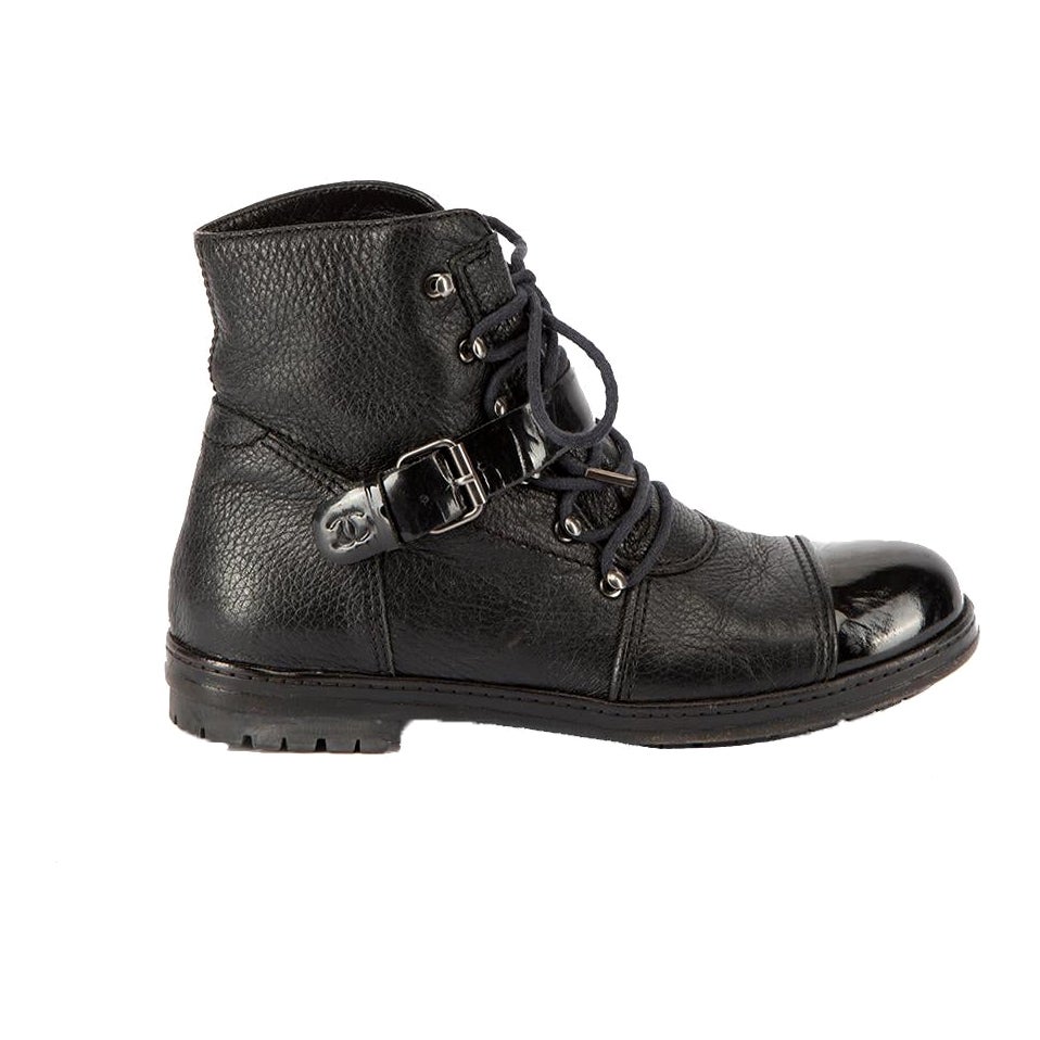 Chanel Women
s Black Military Style Lace Up Boots