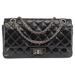 Chanel Women's Black Patent Leather Quilted 2.55 Classic Flap Bag