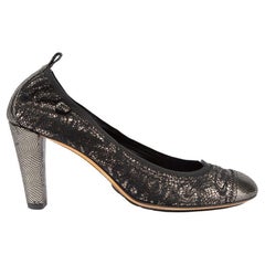 Chanel Women's Black Shimmer Embossed Cap Toe CC Pumps