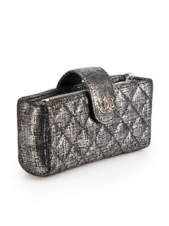 Chanel Women's Black & Silver Shimmer Quilted Interlocking CC Phone Pouch