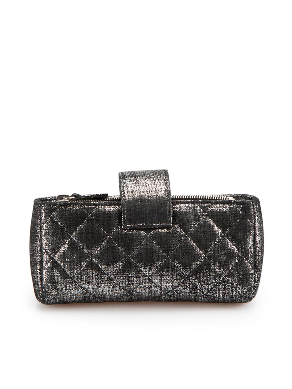 Chanel Women's Black & Silver Shimmer Quilted Interlocking CC Phone Pouch In Good Condition In London, GB