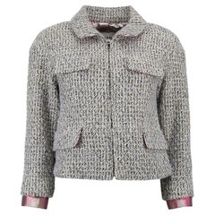 Chanel Women's Blue Tweed Fitted Cropped Jacket