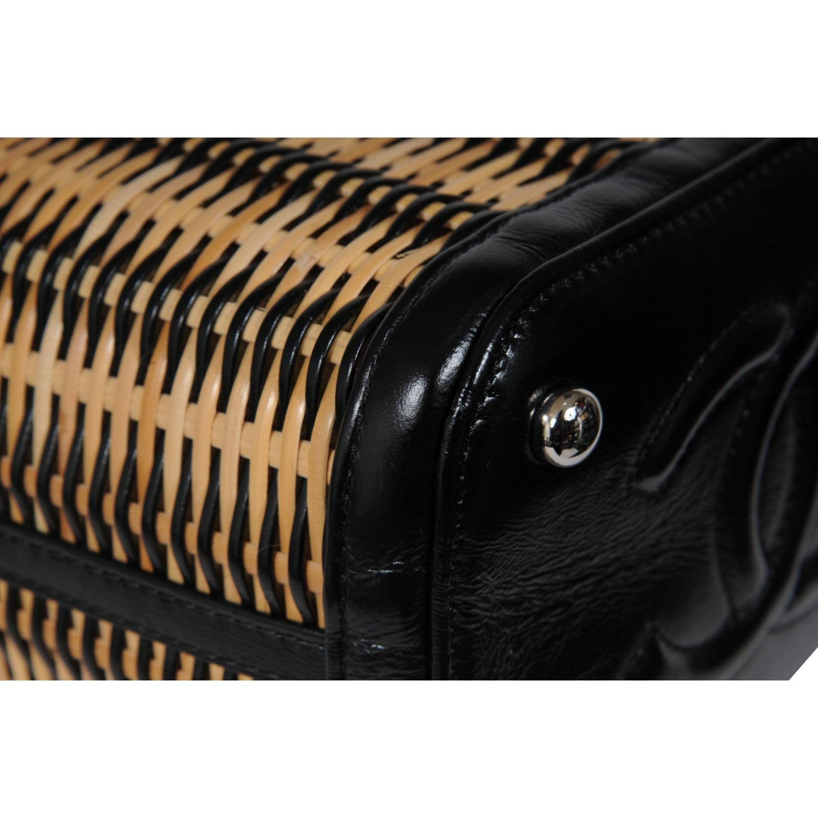 Chanel Womens Calfskin Raffia Small Vanity Case Bag Black Beige Crossbody Tote For Sale 10