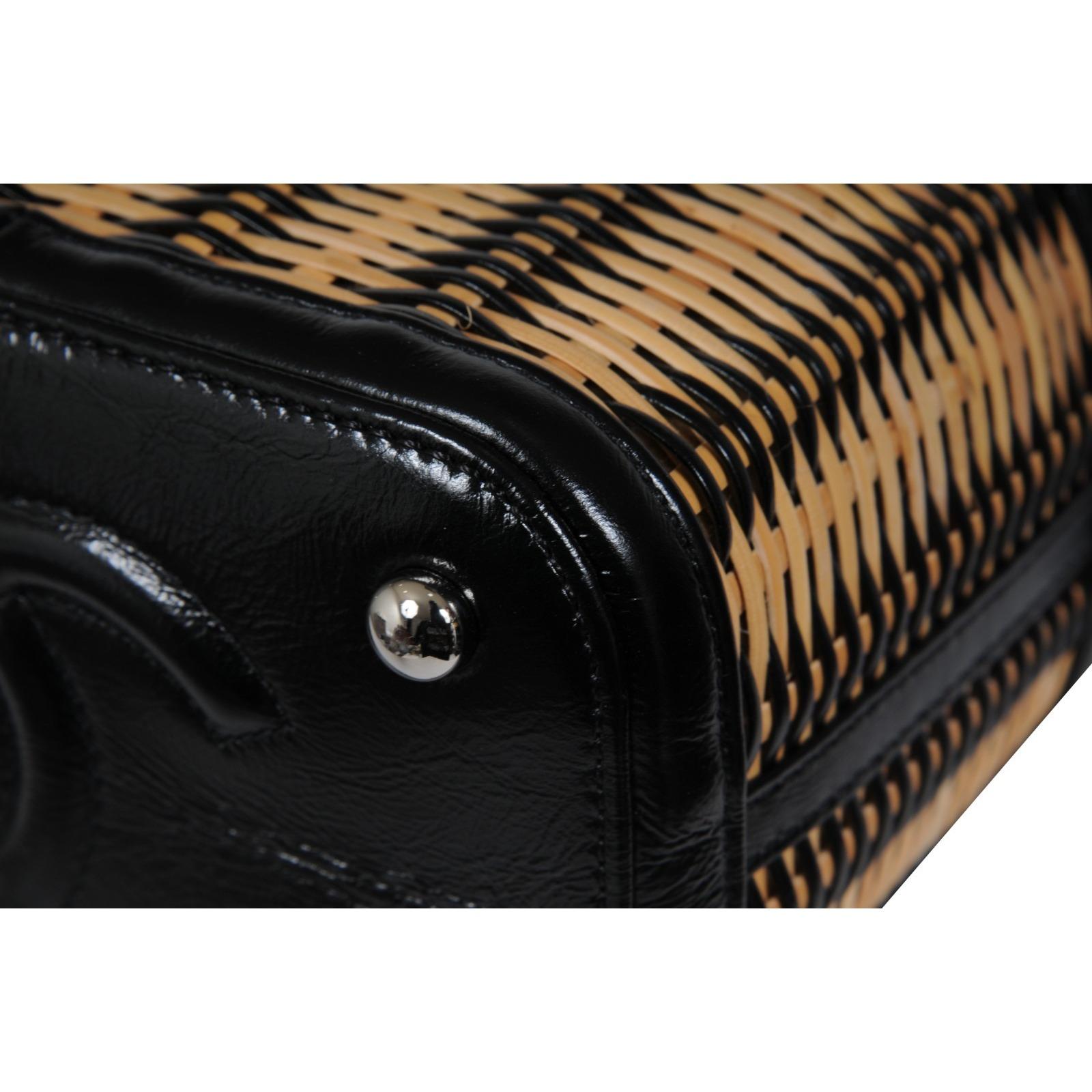Chanel Womens Calfskin Raffia Small Vanity Case Bag Black Beige Crossbody Tote For Sale 13
