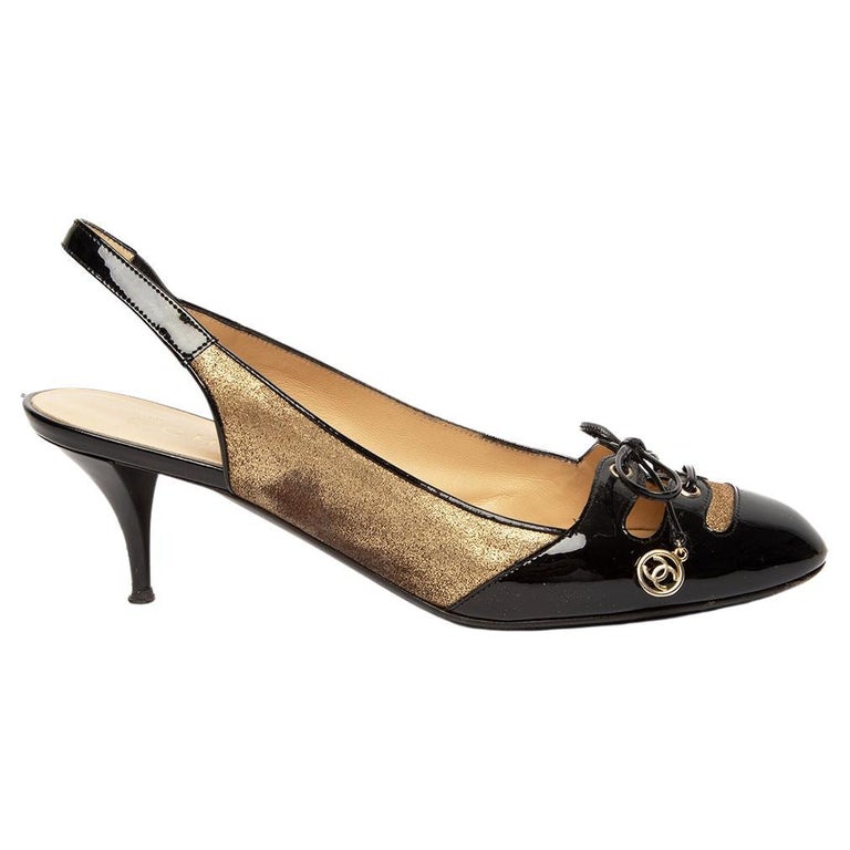 Chanel Women's CC Lace Up Slingback Low Heels For Sale at 1stDibs