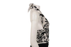 Chanel Womens CC Logo 22C Print Halter Top Size IT 38 White Black Silk Blouse