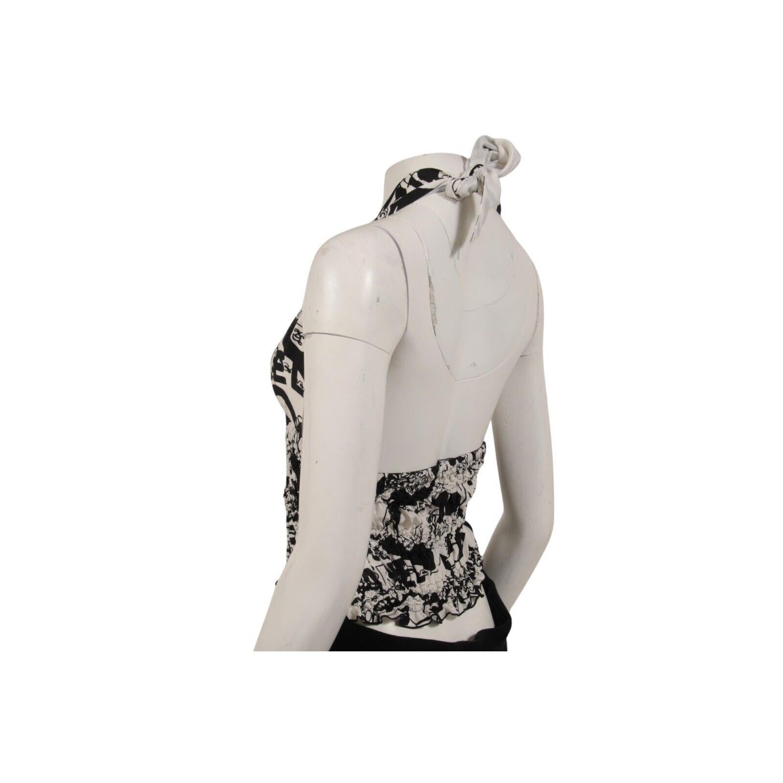 Chanel Damen CC Logo 22C Print Halter Top Größe IT 38 Weiß Schwarz Seide Bluse (Grau) im Angebot