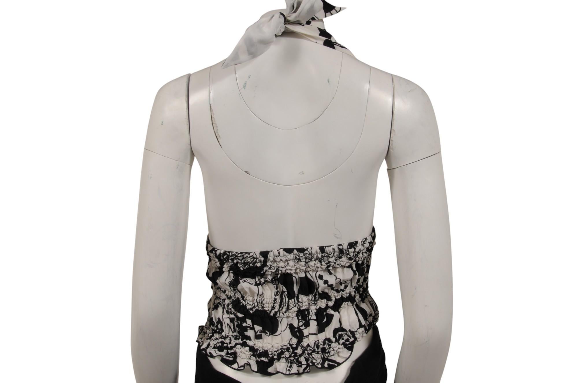 Chanel Damen CC Logo 22C Print Halter Top Größe IT 38 Weiß Schwarz Seide Bluse (Grau) im Angebot