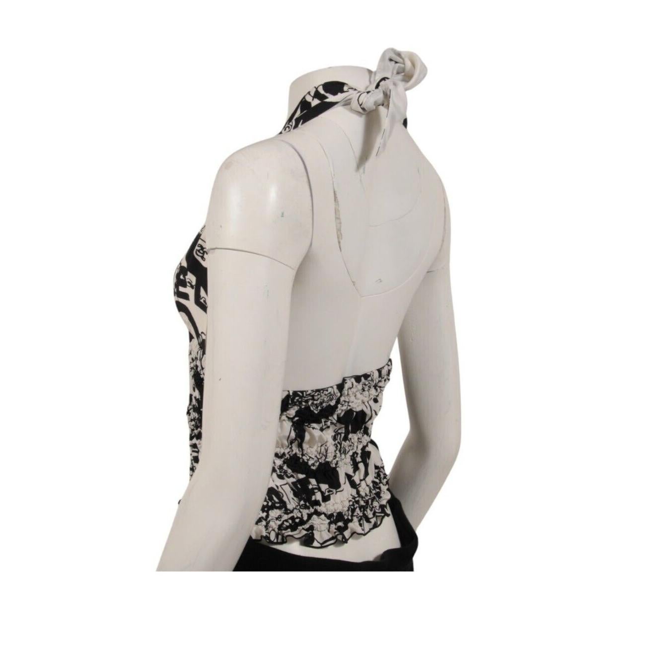 Chanel Damen CC Logo 22C Print Halter Top Größe IT 38 Weiß Schwarz Seide Bluse im Angebot 1