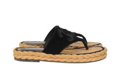 Chanel Womens CC Logo Espadrille Sandals Size US 8 EU 38 Black Terry Cloth Flip