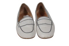Chanel CC Logo Flats US 7.5 EU 37.5 White Leather Blue Stitching