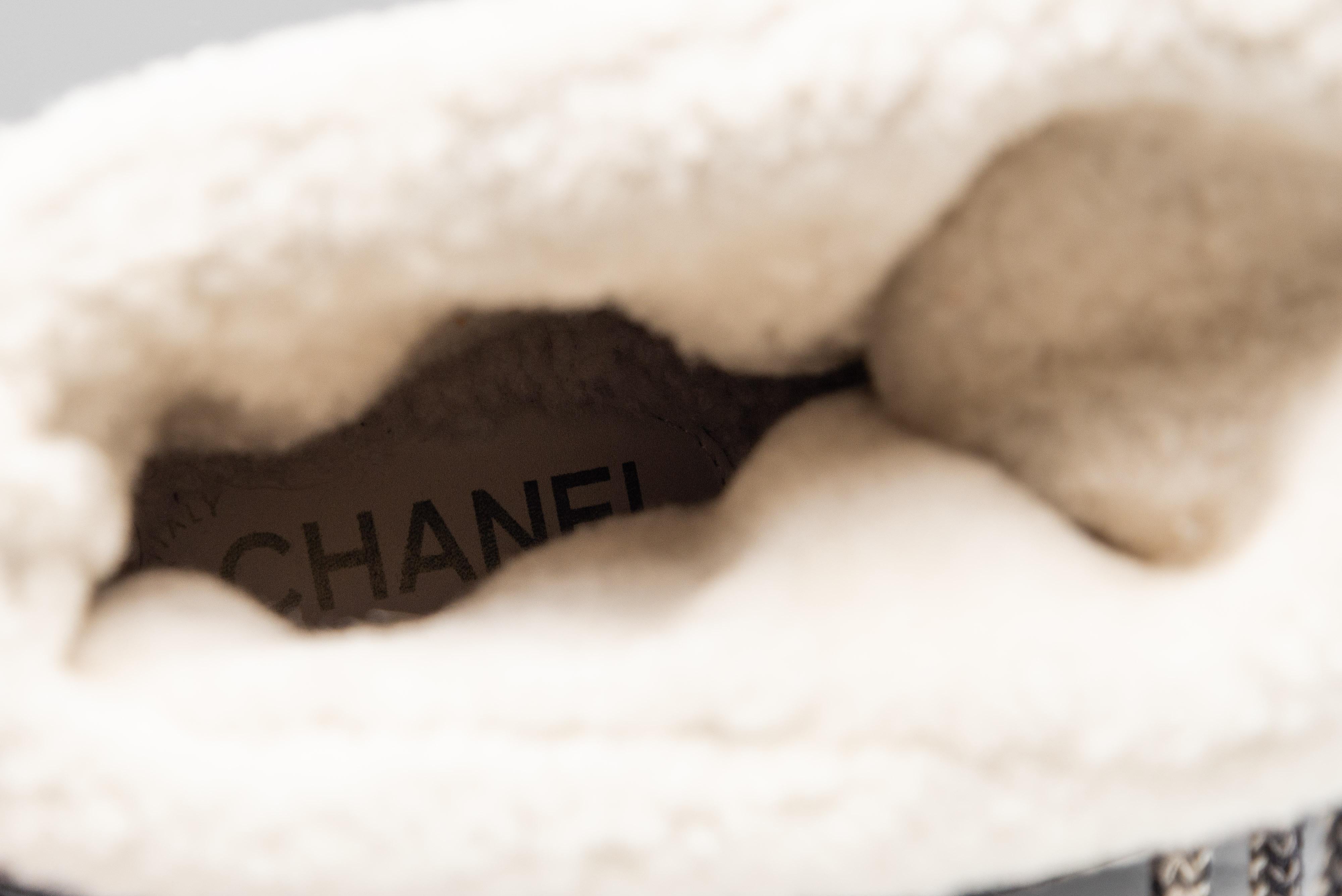 Chanel Women's CC Winter Snow Boots Black Leather 36 11