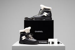 Chanel Women's CC Winter Snow Boots Black Leather 36