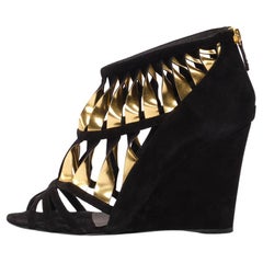 Chanel Women's Cutout Sandal Wedges Black Suede
