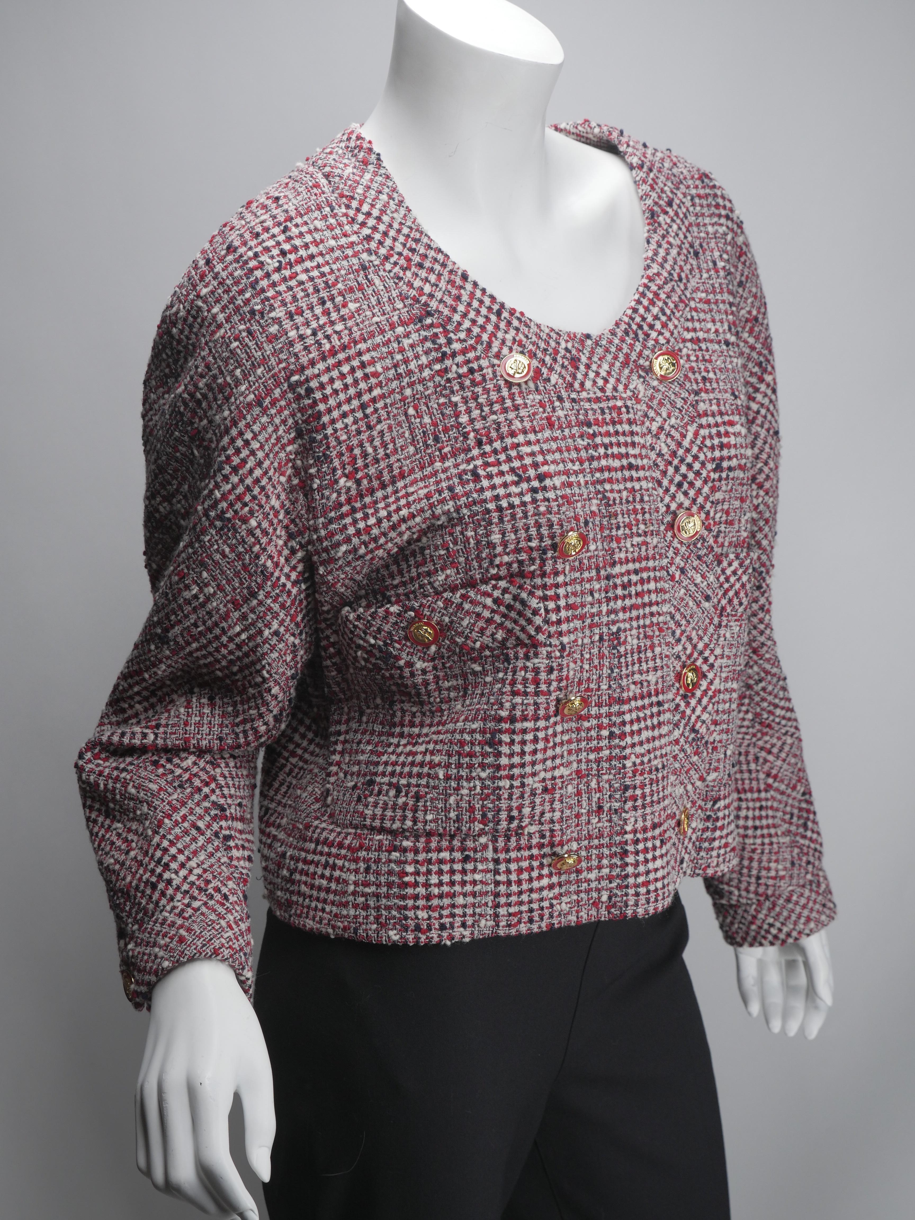 Chanel Women's Double-Breasted Tweed Cropped Jacket  In Excellent Condition In Bridgehampton, NY