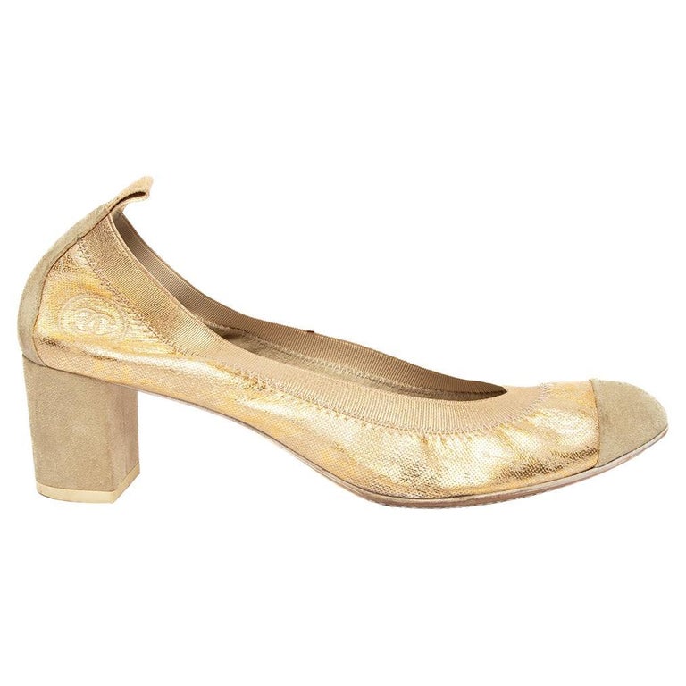 Chanel Women's Gold Stretch Pumps For Sale at 1stDibs