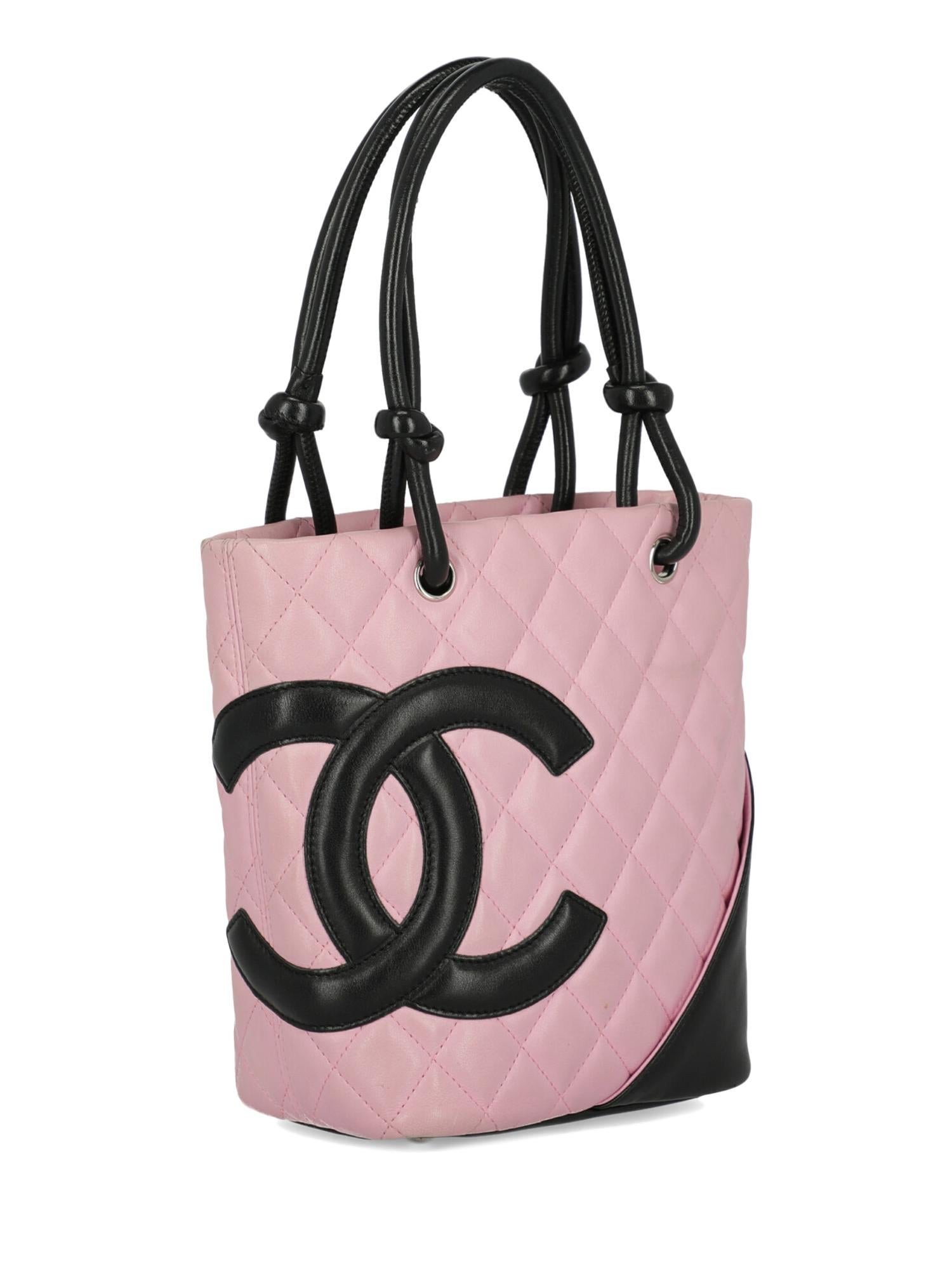 Beige Chanel Women's Handbag Cambon Pink/Black Leather 