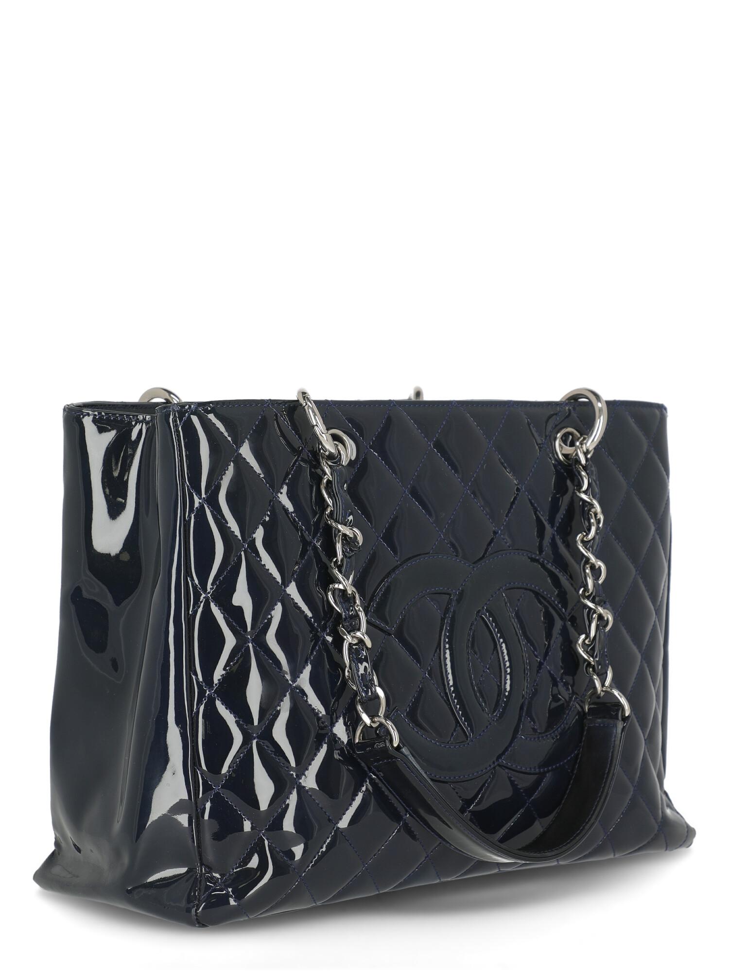 Black Chanel Women's Handbag Grand Shopping Tote Navy Leather