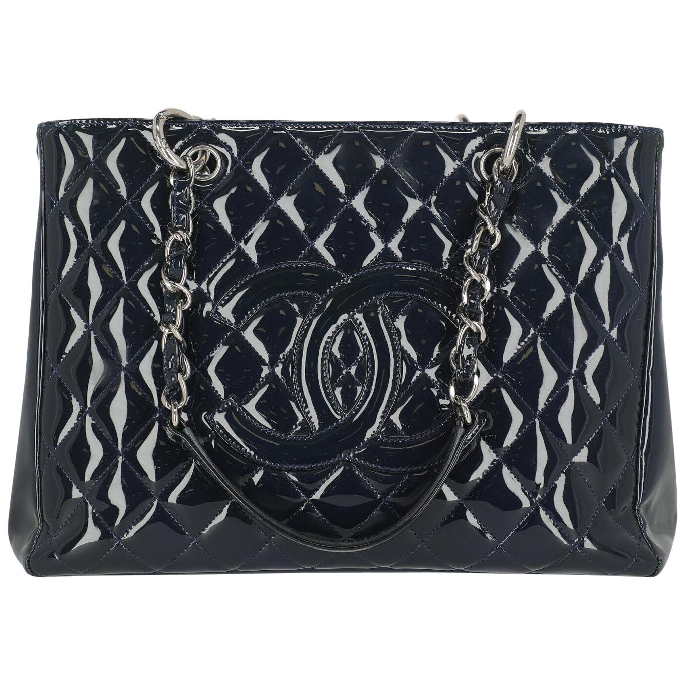 Chanel Women's Handbag Grand Shopping Tote Navy Leather
