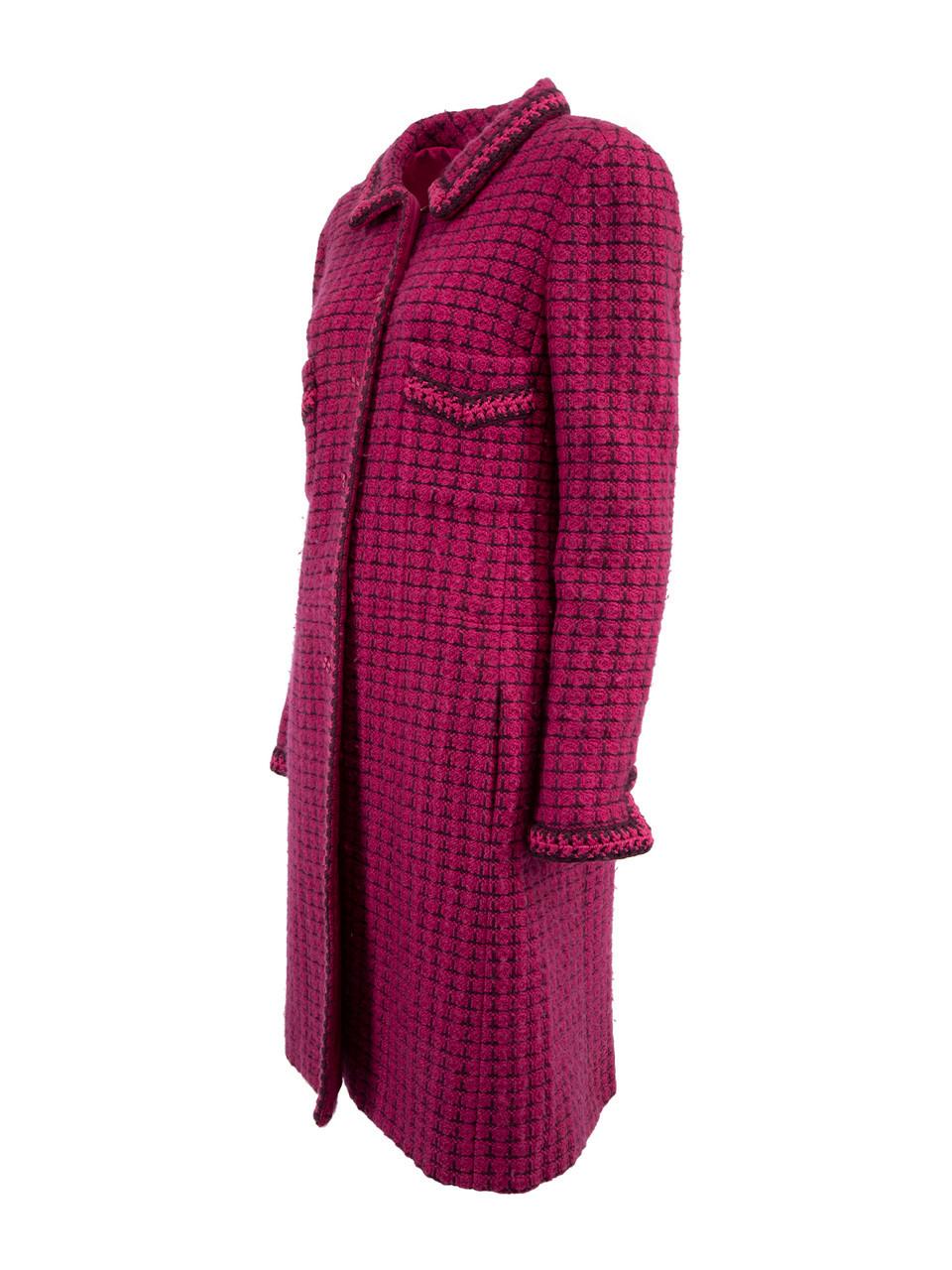 Chanel Women's Magenta Wool Gingham Long Coat 1