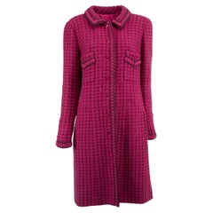 Manteau long Chanel en laine vichy magenta pour femme