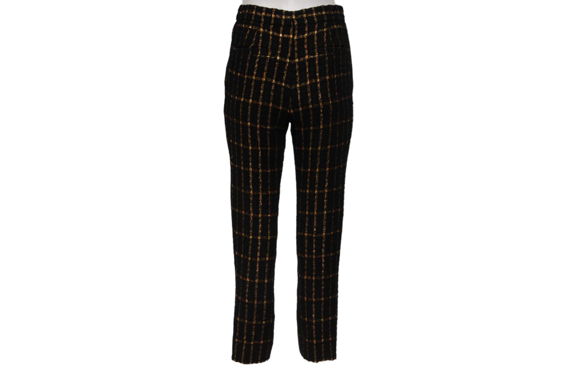 Chanel Womens Métiers d'Art 2019 Pantalon Size FR 36 Black Gold Tweed CC Logo Pour femmes en vente