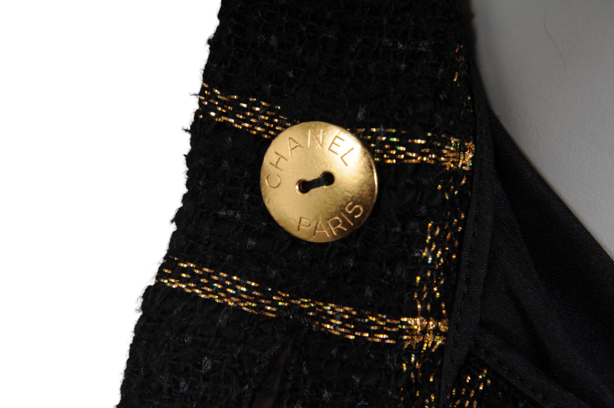 Chanel Womens Métiers d'Art 2019 Pantalon Size FR 36 Black Gold Tweed CC Logo en vente 4