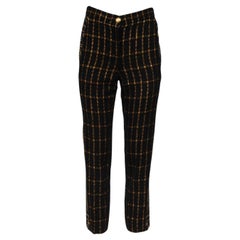 Chanel Womens Métiers d'Art 2019 Hose Größe FR 36 Schwarz Gold Tweed CC Logo