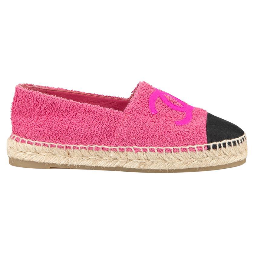 Chanel Women's Pink Textured CC Cap Toe Espadrilles